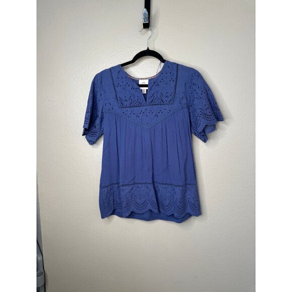 Knox Rose‎ Women's Blue Blouse Size X-Small short sleeve 100% Cotton v-neck - Picture 5 of 6